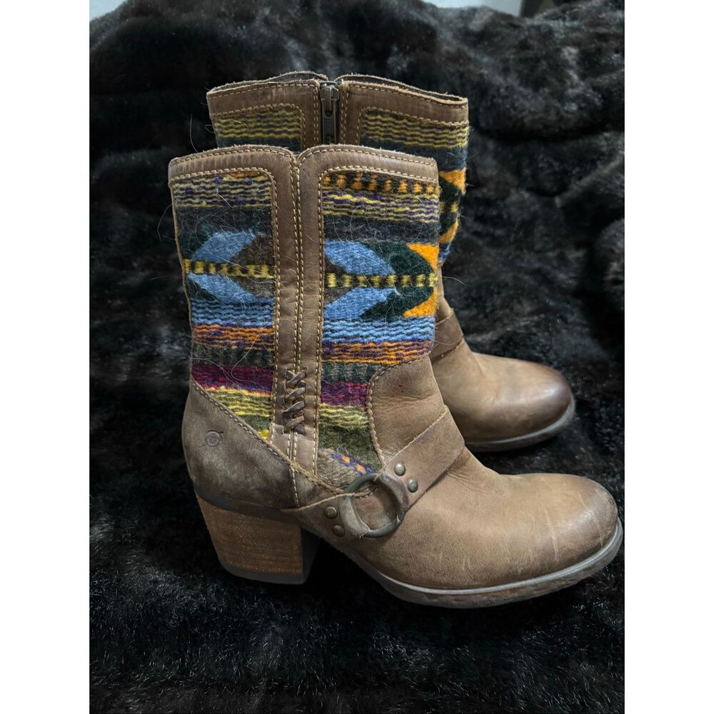 Born Brown Ankle Boots with Colorful Southwest Pattern Boho